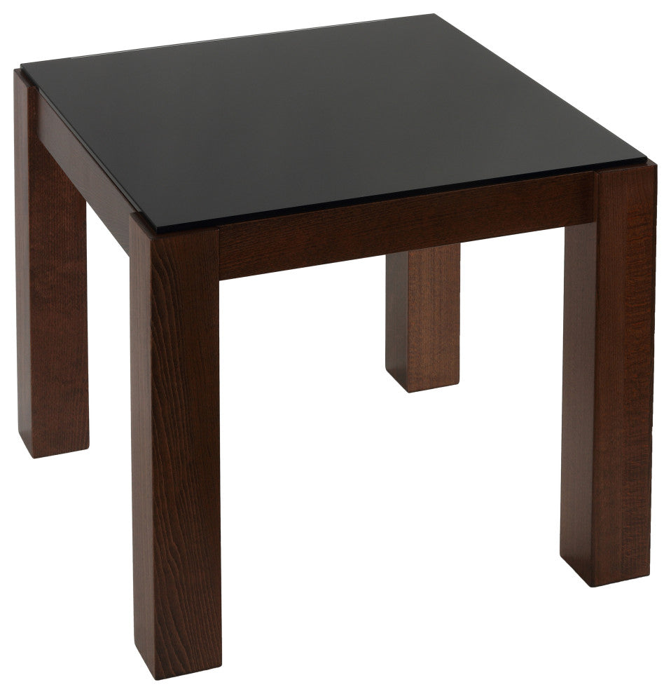 Cortesi Home Rolf Glass Top End Table, Walnut Finish