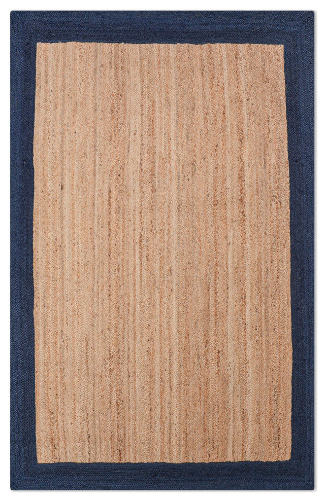 Hand Woven Jute Area Rug Contemporary Beige Blue, [Rectangle] 3'x5'