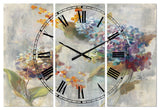 Autumn Hydrangea Traditional 3 Panels Metal Clock
