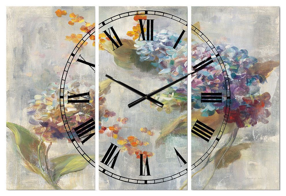 Autumn Hydrangea Traditional 3 Panels Metal Clock