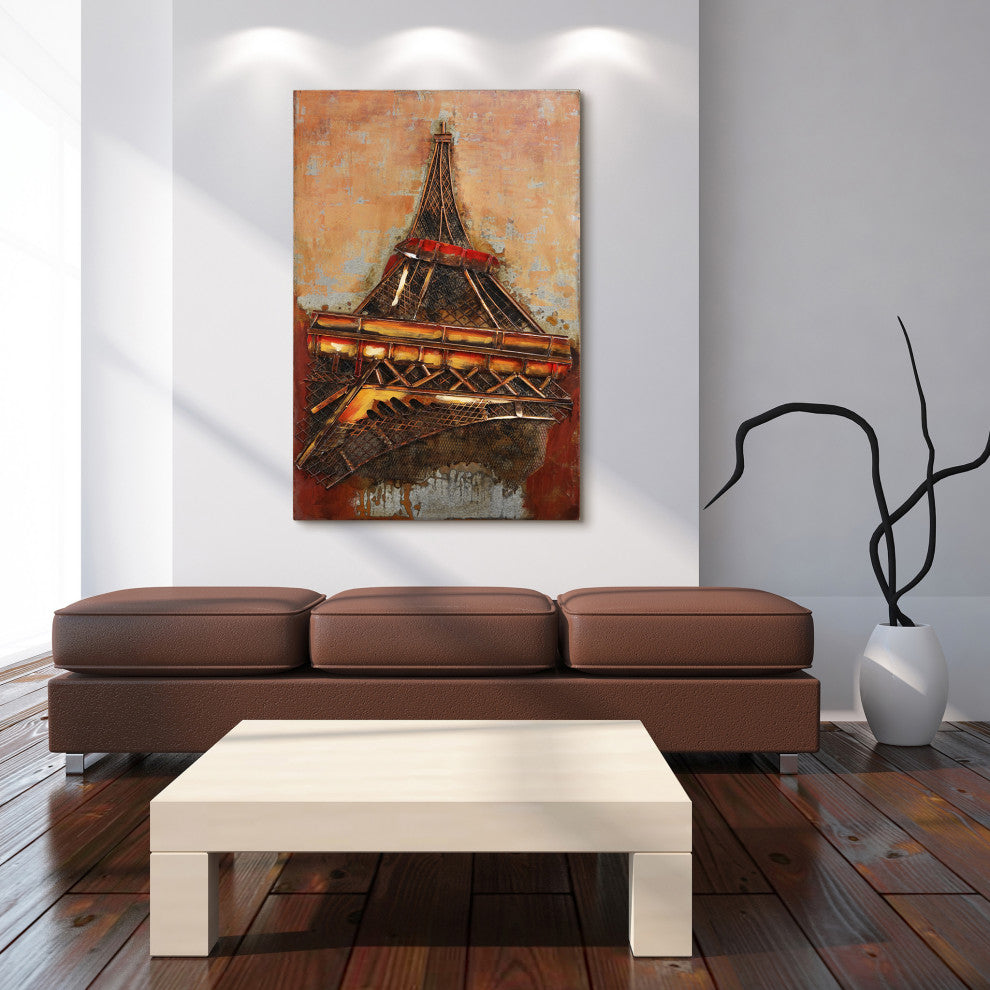 Eiffel Tower Wall Art Primo Mixed Media Hand Painted Iron Wall Sculpture 48x32
