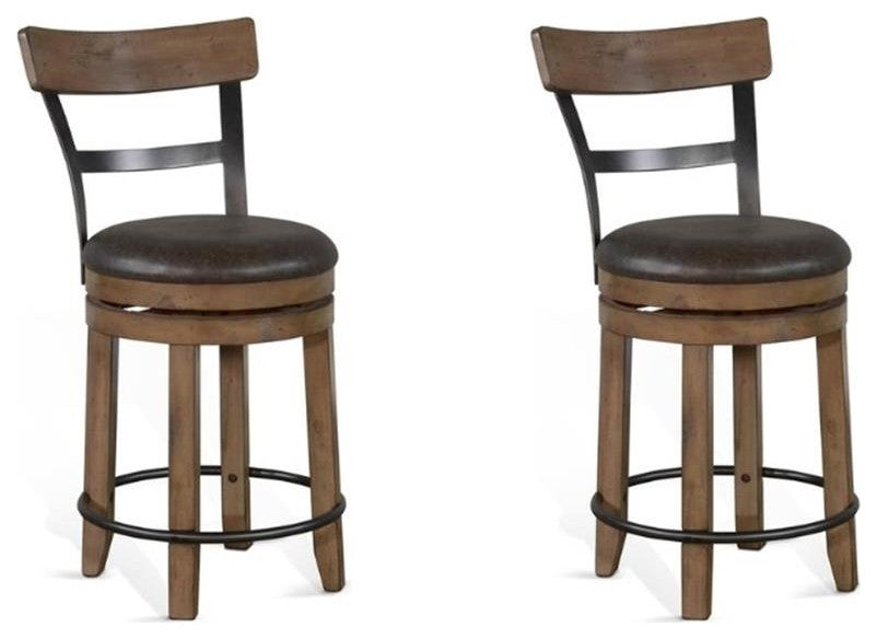 Pemberly Row 24" Mahogany Wood Swivel Barstool in Taupe Brown (Set of 2)