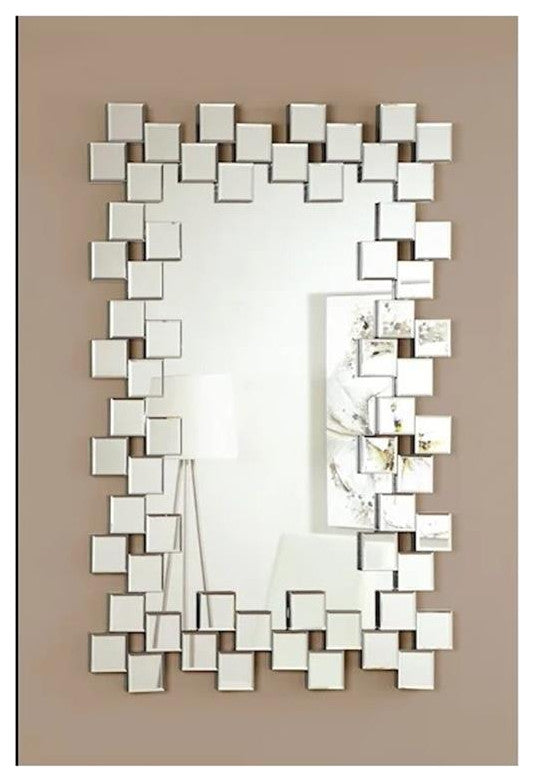 Coaster Pamela Modern Glass Frameless Wall Mirror with Staggered Tiles in Clear