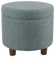 Benzara BM194127 Fabric Round Wood Ottoman with Lift Off Lid Storage, Teal Blue