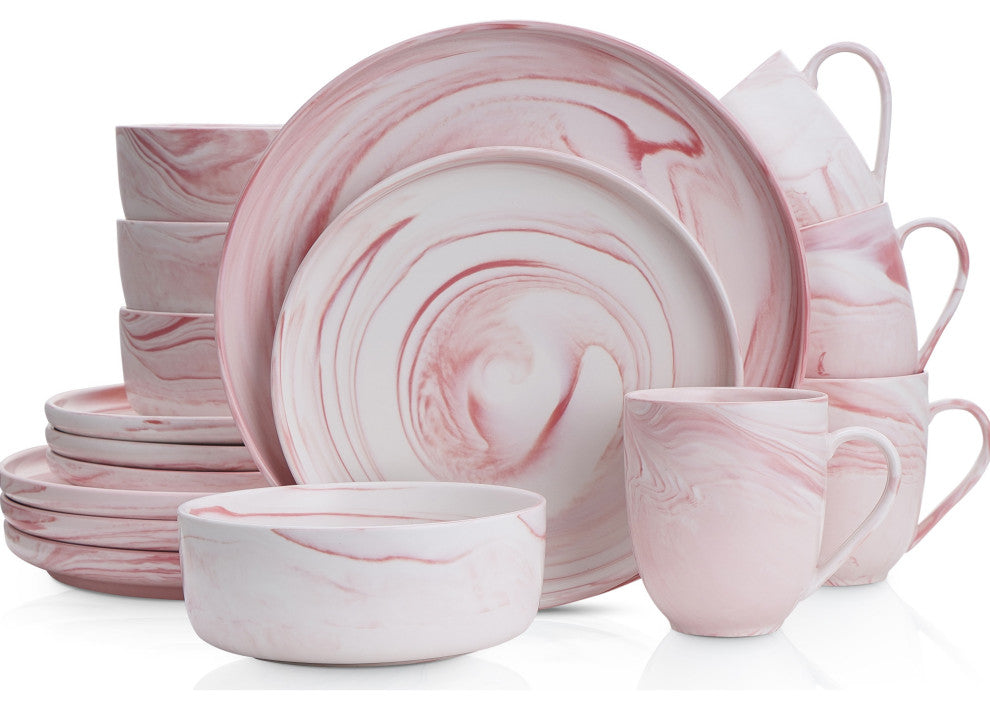 Stone Lain Brighton Porcelain 16 Piece Dinnerware Set, Pink