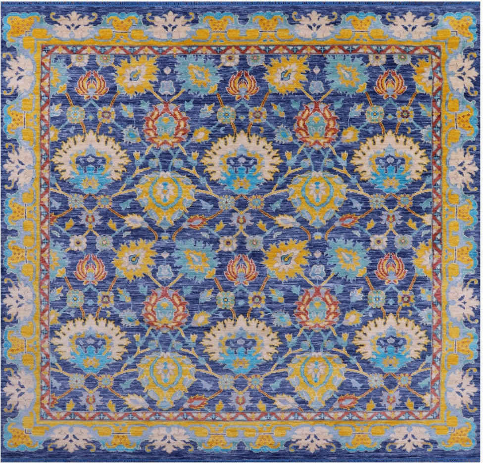 10' Square Hand-Knotted Turkish Oushak Wool Rug - Q13339