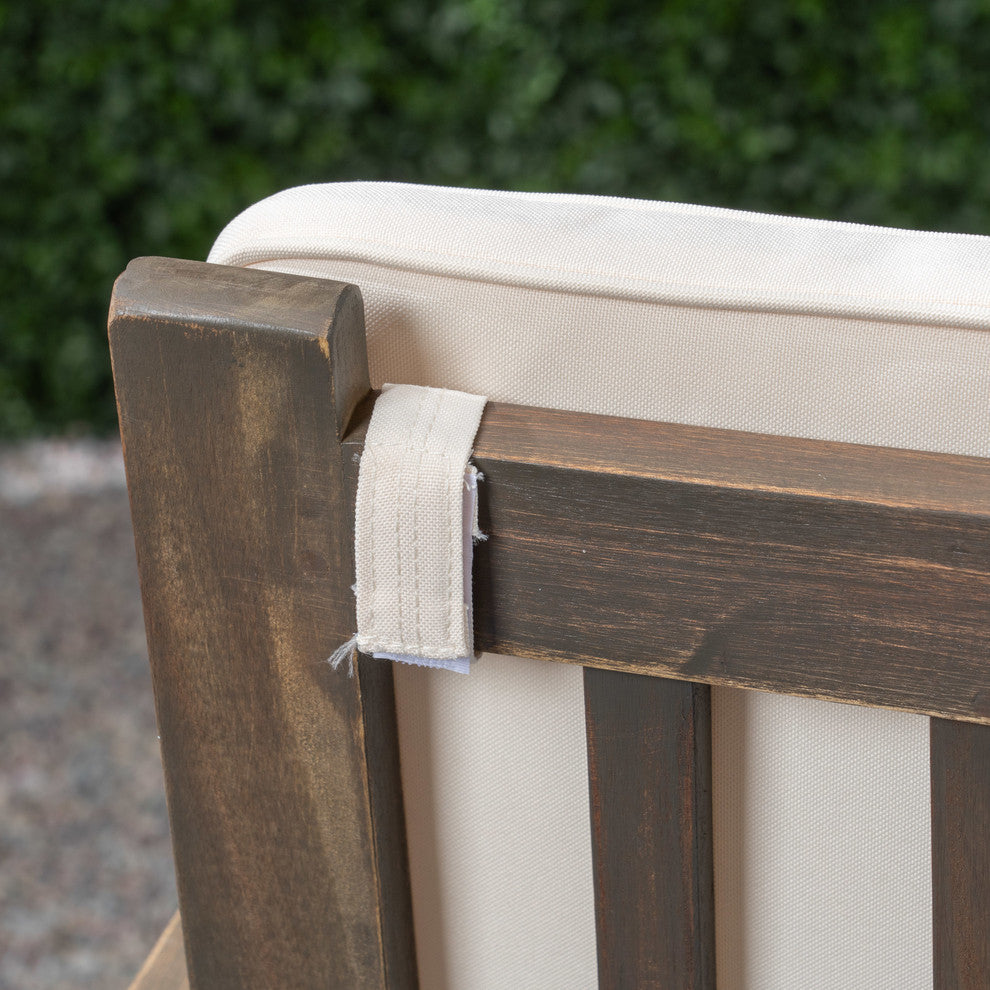 Grace Outdoor Acacia Wood Loveseat, Gray Finish and Cream