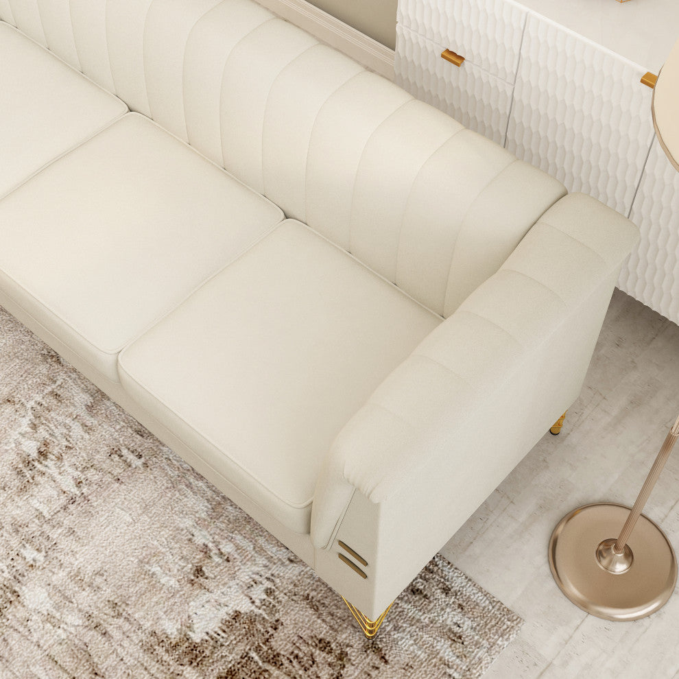 83.4'' Tuxedo Velvet Arm Sofa with Gold Leg, Beige