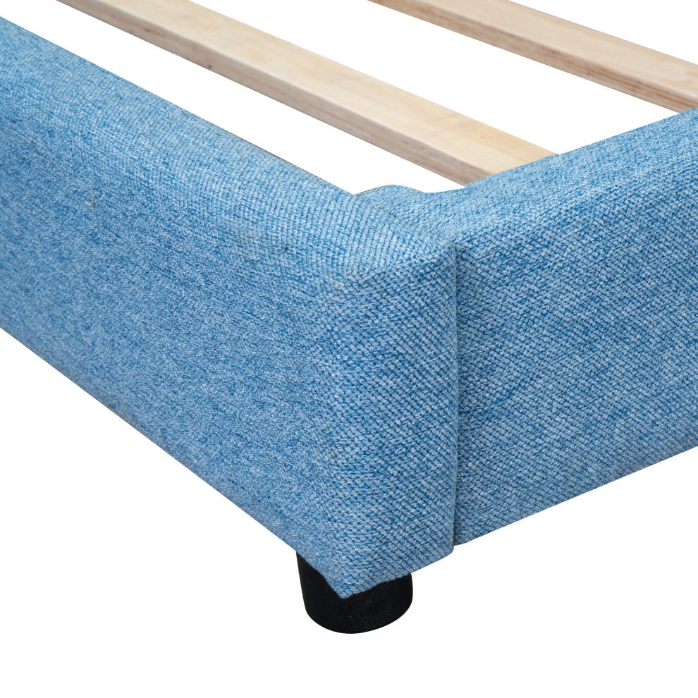 Gewnee Upholstered Full Size platform bed with USB Ports, Blue