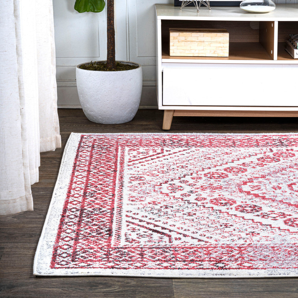 Boho Cottage Medallion Runner Rug, Red/Ivory, 8'x10'