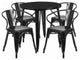 30'' Round Black Metal Indoor-Outdoor Table Set With 4 Arm Chairs