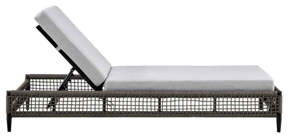 Alegria Outdoor Adjustable Chaise Lounge Chair in Aluminum with Gray Rope
