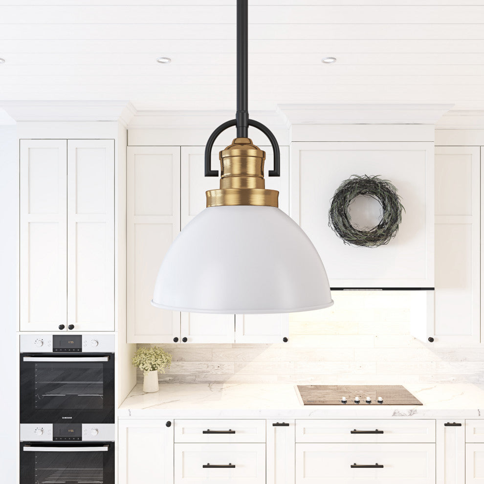 Modern 1-Light Dome Pendant Light Fixture With White Glass Shade