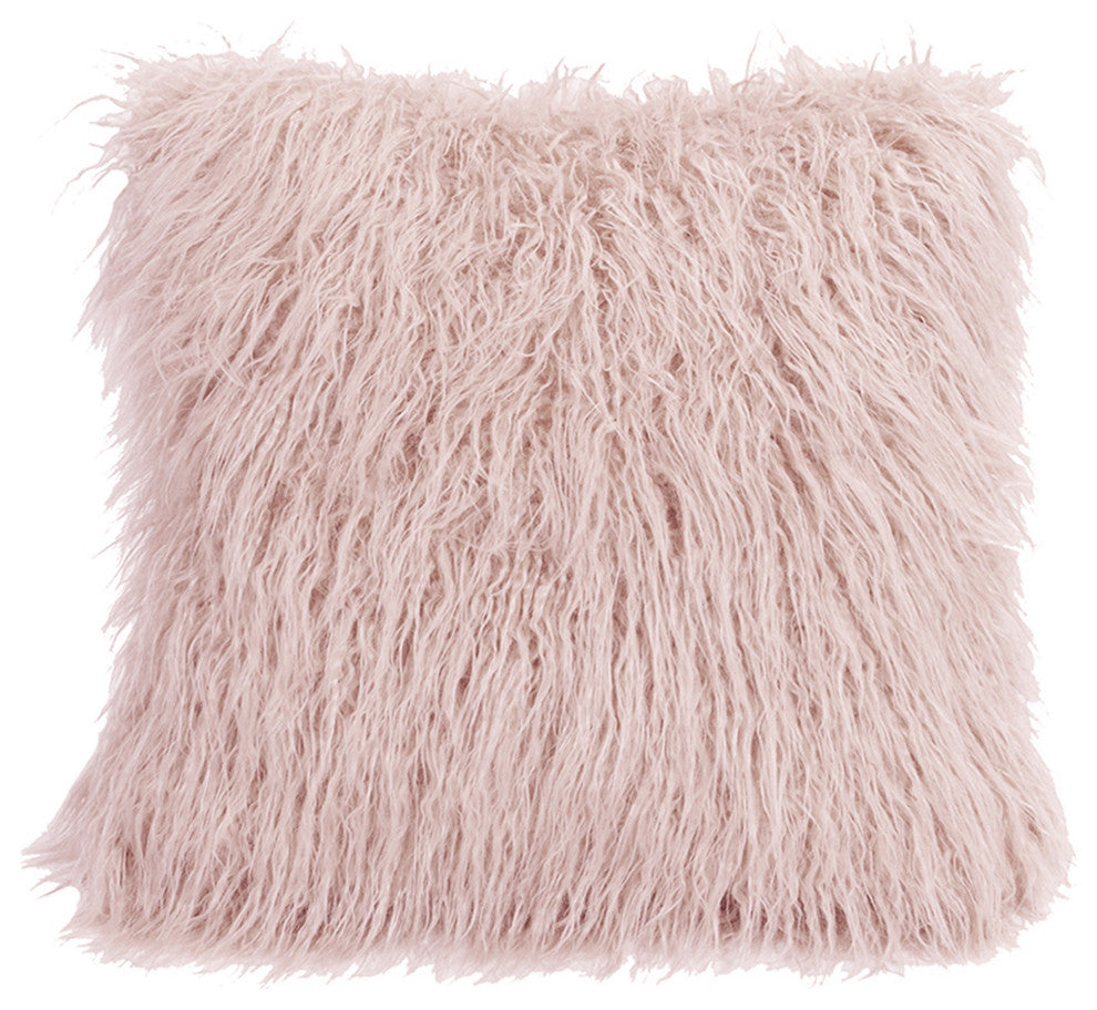 Mongolian Faux Fur Throw Pillow, 18"x18", 1 Piece, Blush