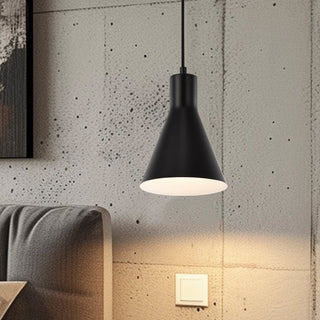 1-Light Matte Black Metal Cone Hanging Kitchen Pendant Light