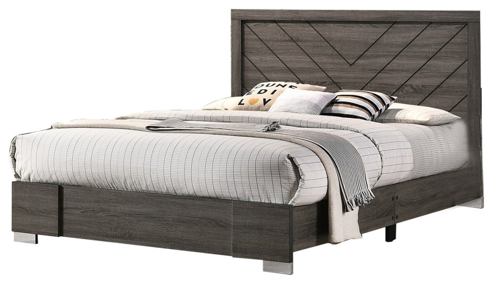 Wooden Bed, Gray, Queen Bed