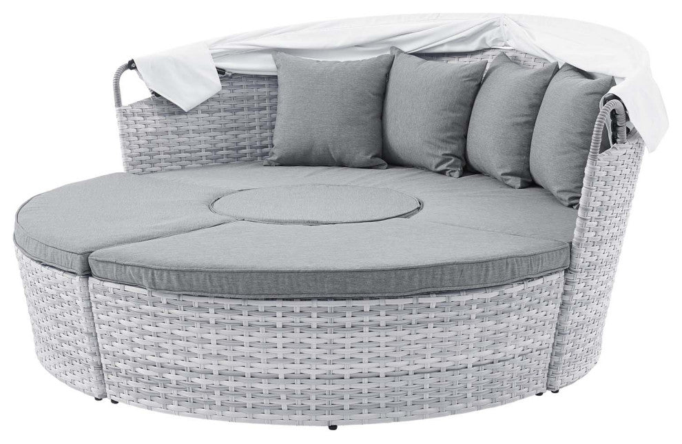 Lounge Daybed Sofa Bed, Gray, Rattan, Wicker, Modern, Outdoor Hospitality