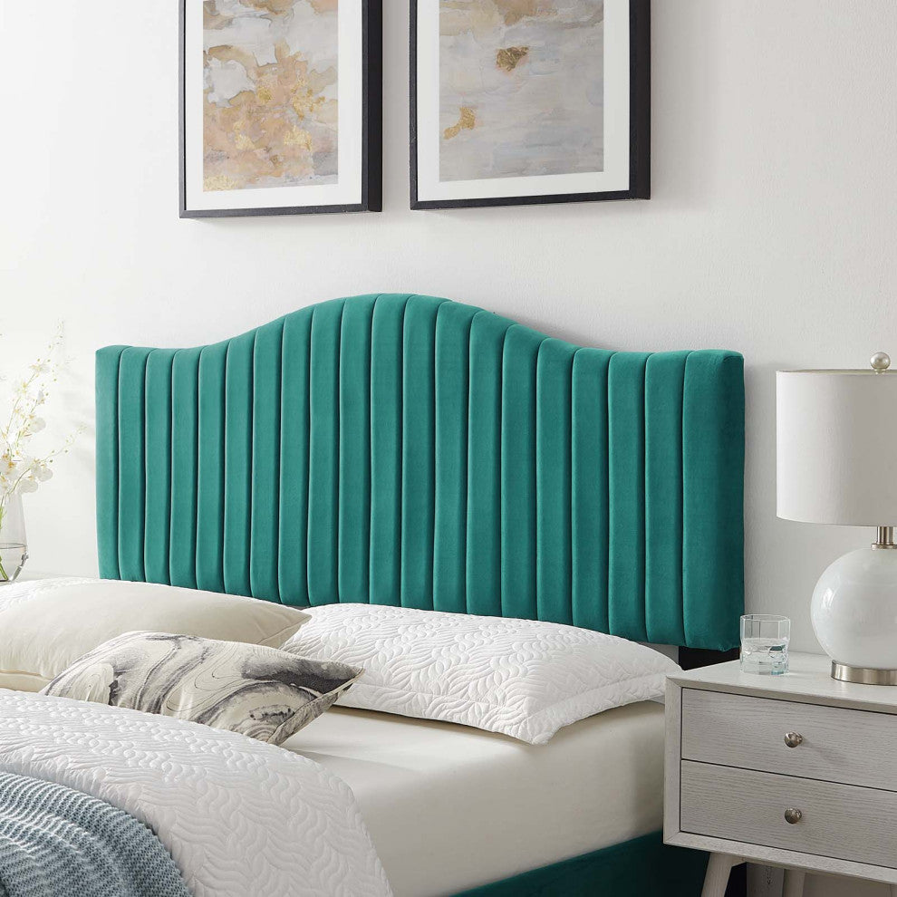 Tufted Headboard, Full Queen Size, Velvet, Teal Blue, Modern Contemporary