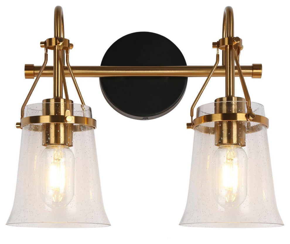 LNC Polished Gold Modern Seeded-Glass Wall Sconce, 2 Lights
