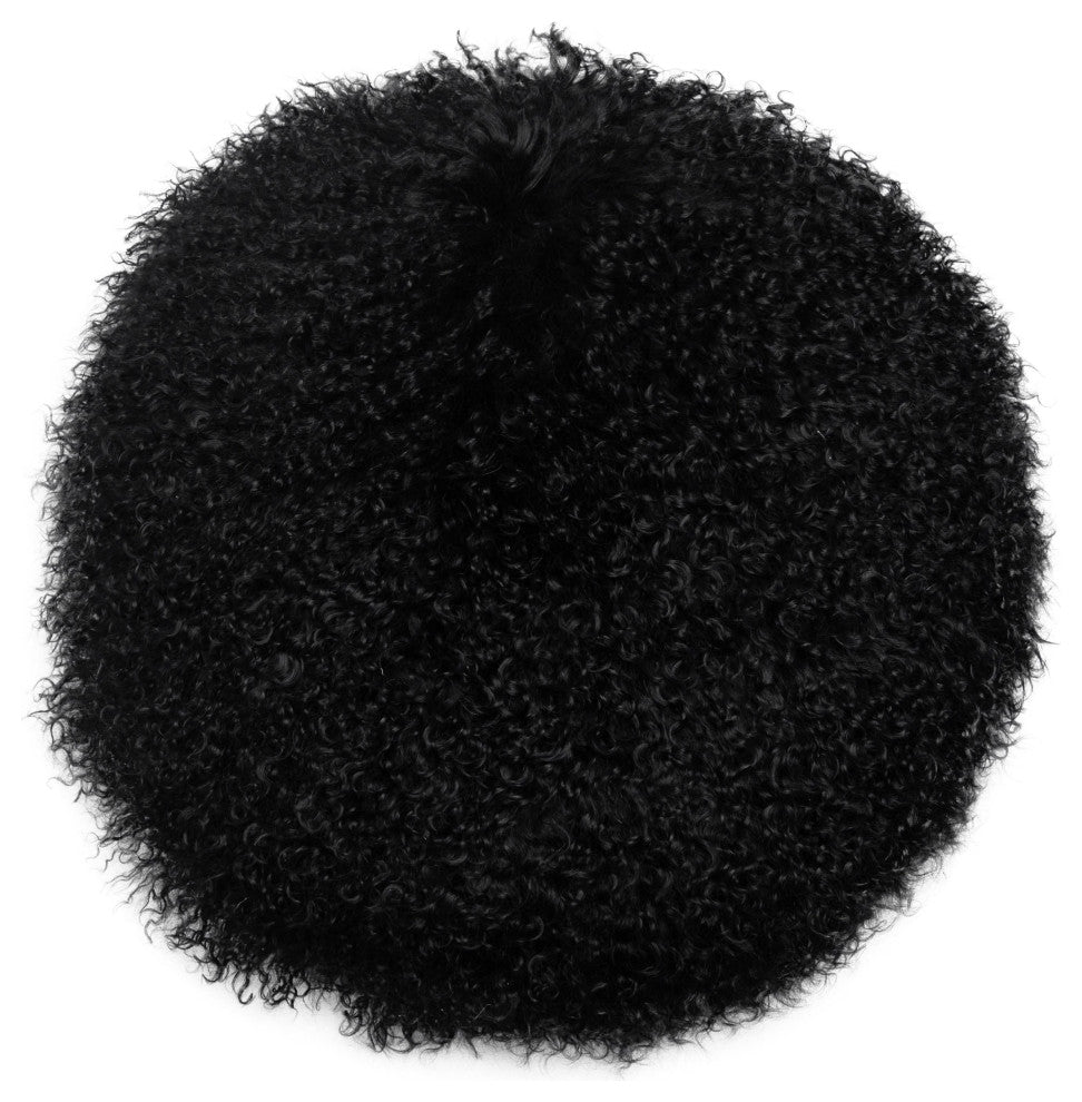 New Zealand Sheepskin 16" Round Pillow, Black