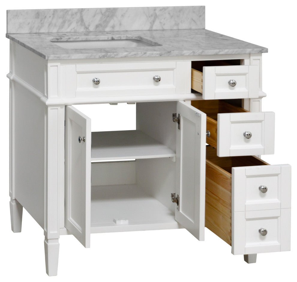 Hailey 36" Bathroom Vanity, White, Carrara Marble