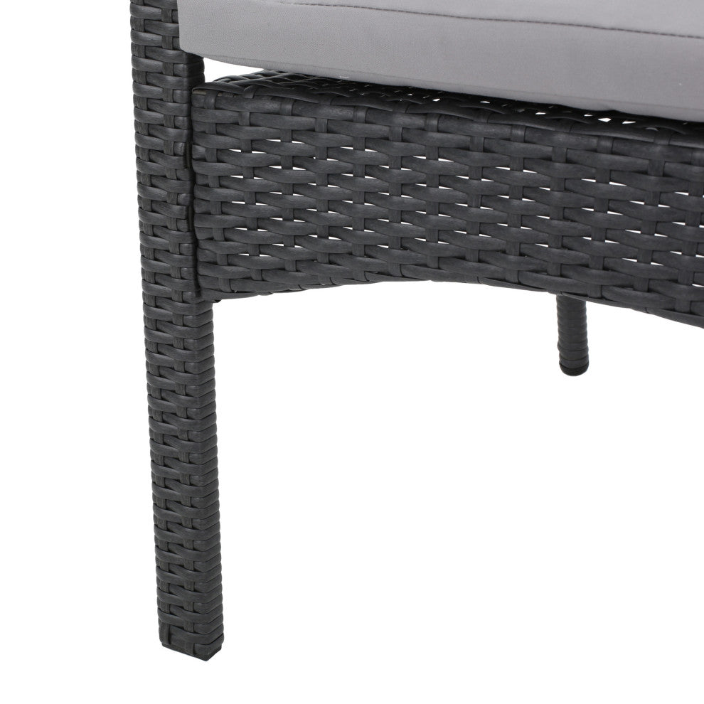 GDF Studio Tigua Outdoor Gray Wicker Dining Chair With Cushions, Set of 2