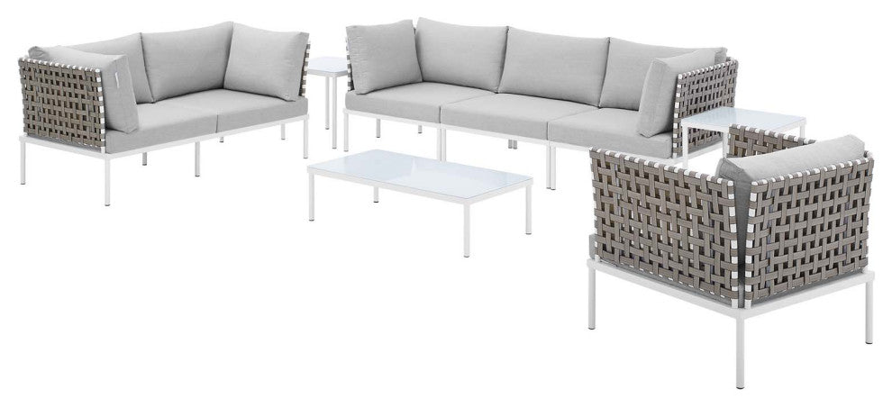 Lounge Sectional Sofa Chair Table Set, Sunbrella, Aluminum, Gray, Outdoor