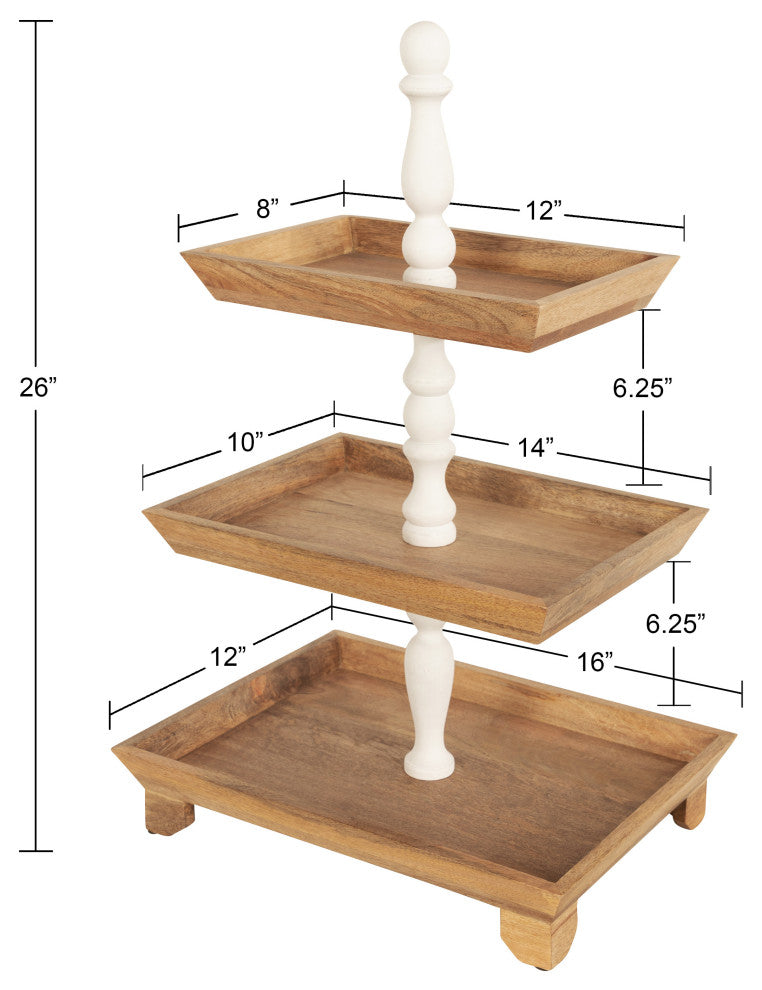 Bess Wood Tiered Tray, White/Natural 16x12x26
