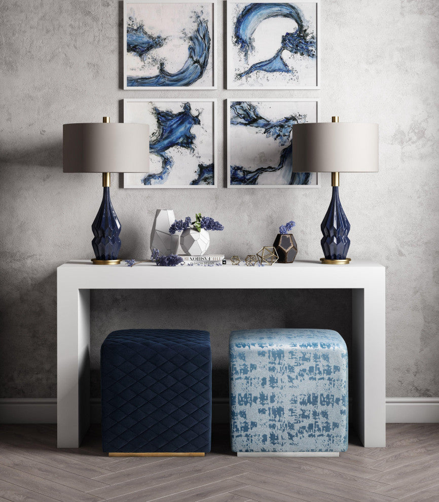 Kent Blue Textured Velvet Ottoman