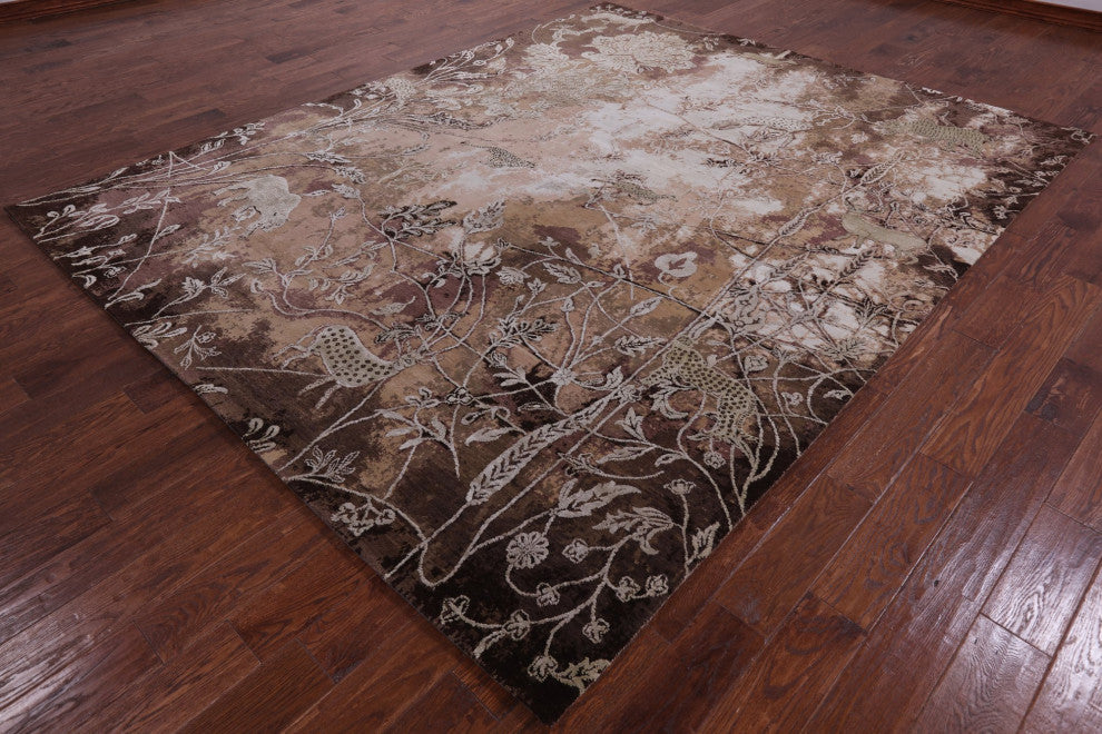 Hand Knotted Modern Wildlife Wool and Silk Rug 8' 2" X 10' 2" Q7085
