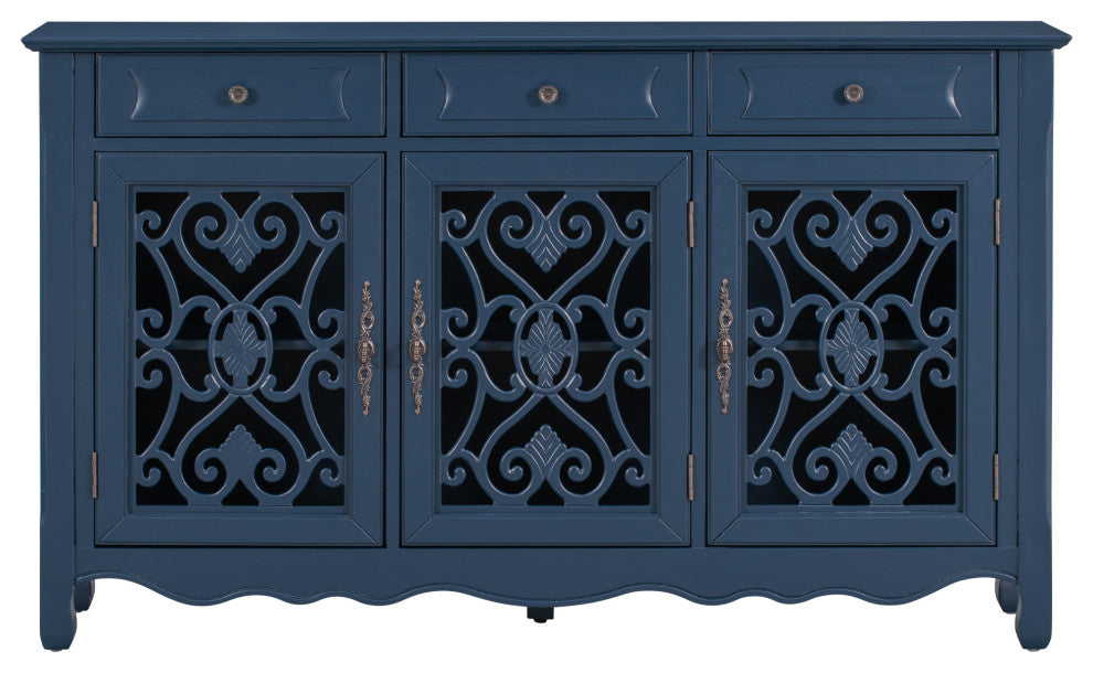 60-inch Wood Sideboard with Adjustable Shelves, Navy Blue, 60" X 13"