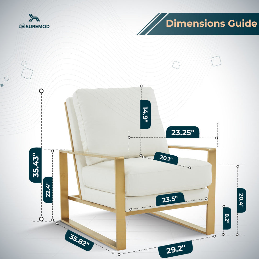 LeisureMod Jefferson Faux Leather Accent Armchair With Gold Frame, White