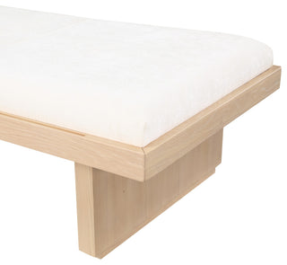 Arlington Chenille Fabric Upholstered Bench, Cream, Natural Finish