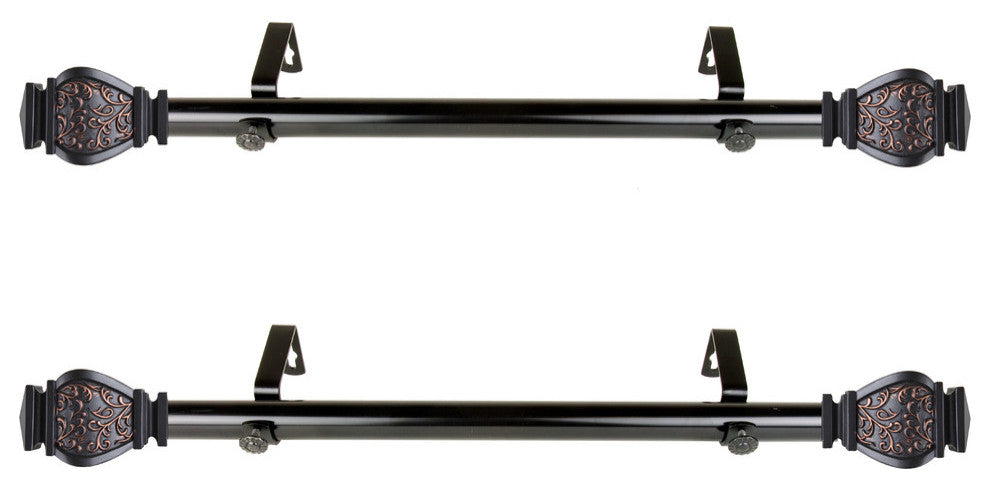 Harrison 1" Diameter Side Curtain Rod 12-20" Long, Set of 2, Black