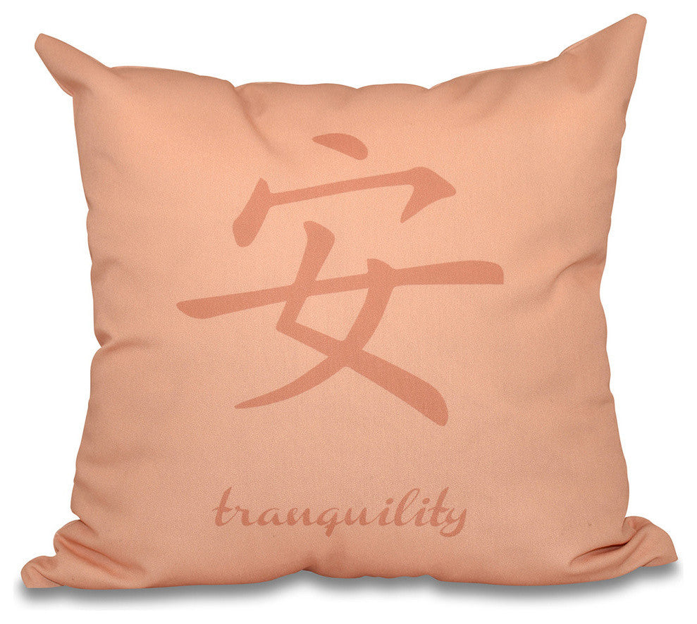 20"x20" Tranquility, Word Print Pillow, Coral