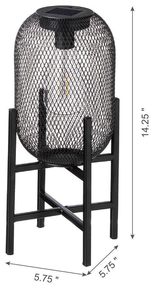 14.25"H Metal Mesh Black Solar Powered Outdoor Lantern With Stand