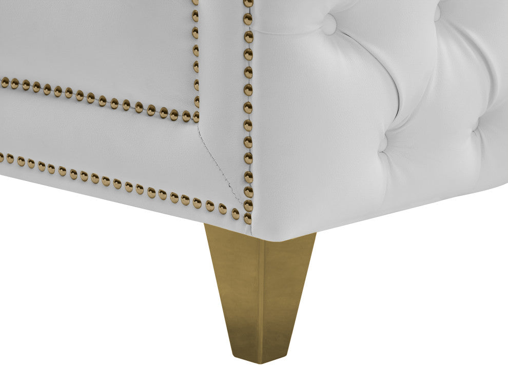 Michelle Fabric Upholstered Chair, Gold Iron Legs, White, Vegan Leather, Sofa