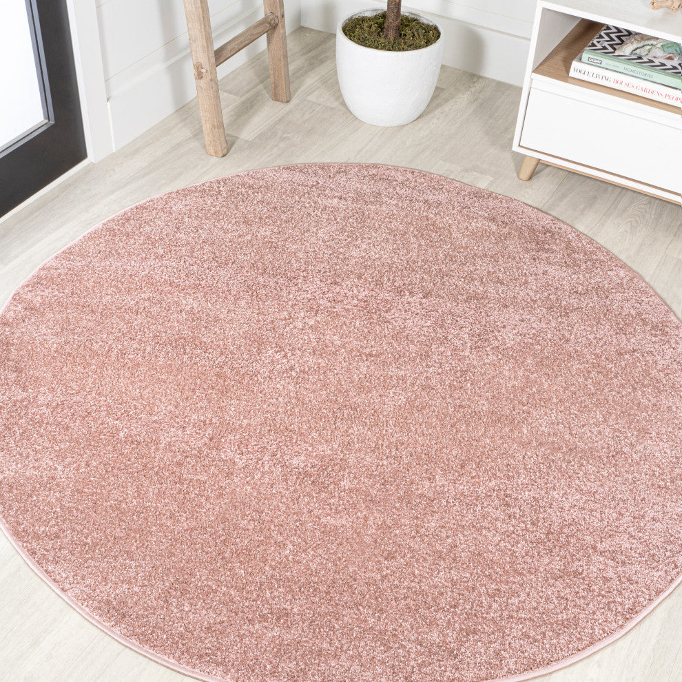 Haze Solid Low-Pile Runner Rug, Pink, 5' Round