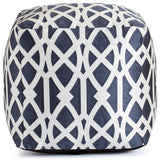 Sark Blue 18" x 18" x 18" Blue and Ivory Pouf