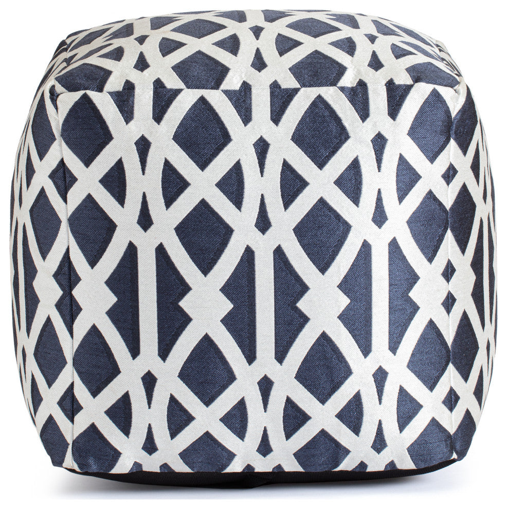 Sark Blue 18" x 18" x 18" Blue and Ivory Pouf