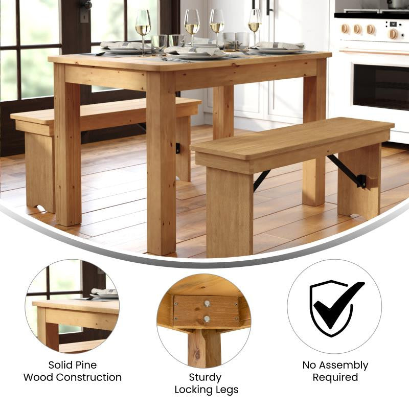 46" x 30" Rectangular Solid Pine Farm Dining Table, Light Natural