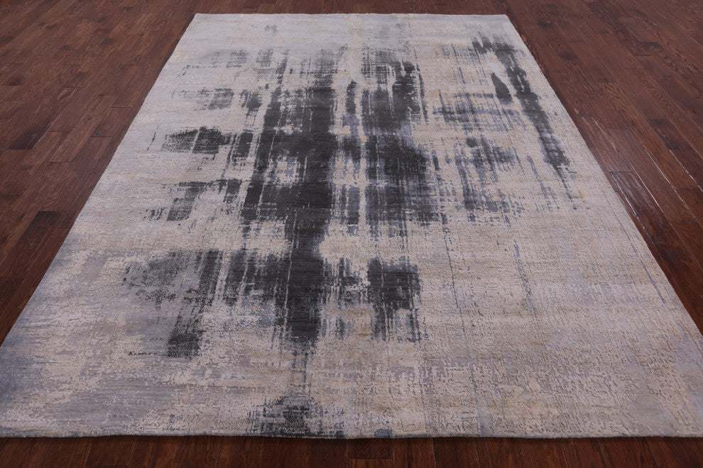 Wool and Silk Abstract Hand-Knotted Rug 8' 0" X 10' 2" Q9088