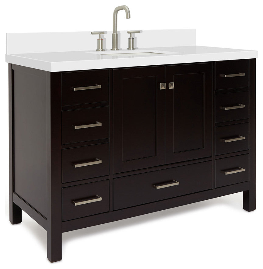 Ariel Cambridge 49" Rectangle Sink Bathroom Vanity Quartz Top, No Mirror