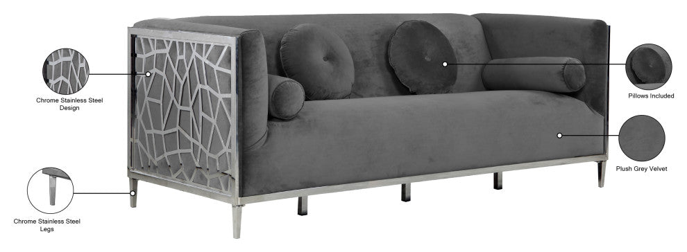 Opal Velvet Upholstered Sofa, Gray