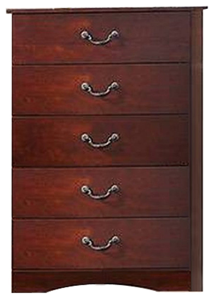Bran 48 Inch 5 Drawer Tall Dresser Chest, Pine Wood, Grains, Cherry Brown