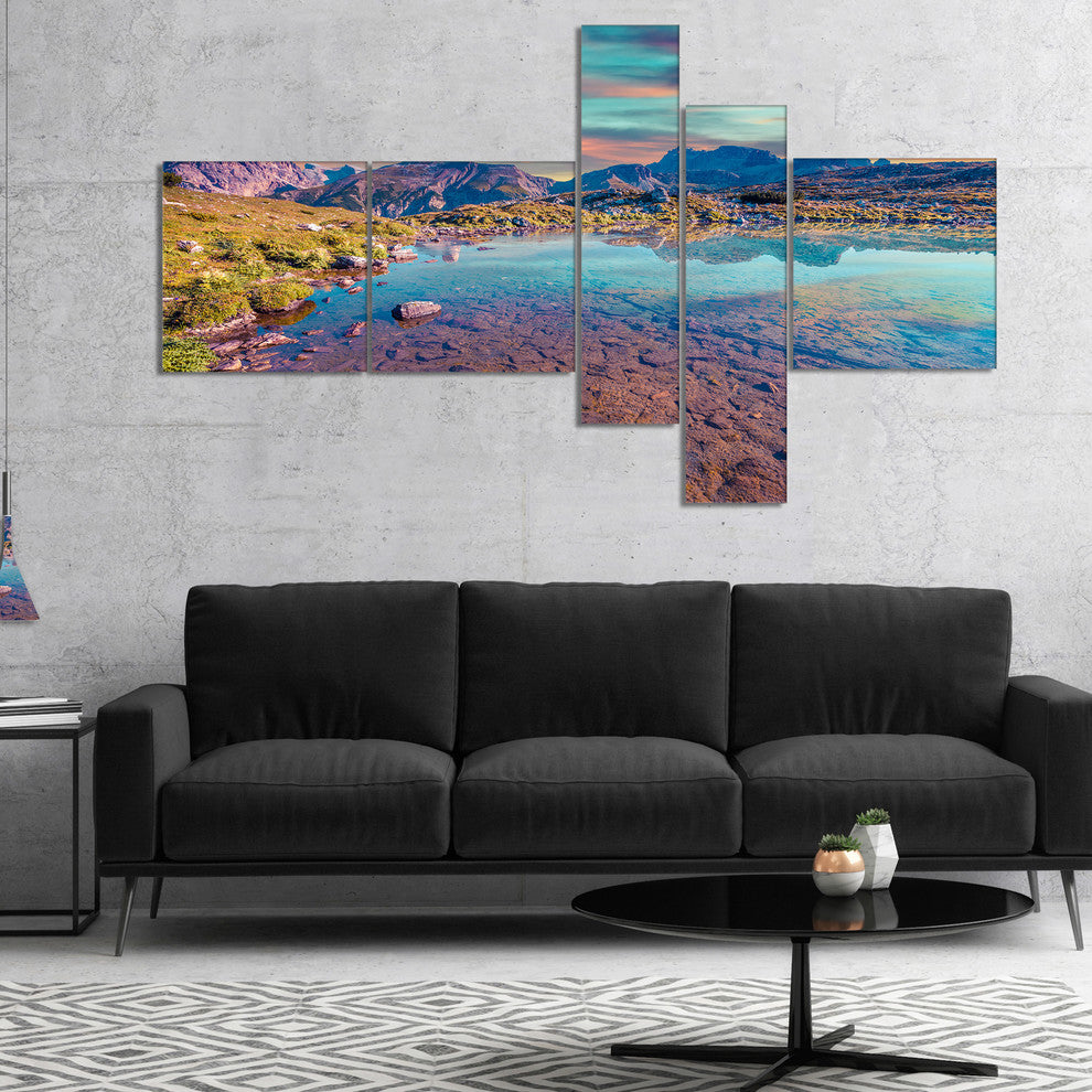 Beautiful Lake in Lago Rienza, Seashore Canvas Art Print, 60"x32", 5 panels