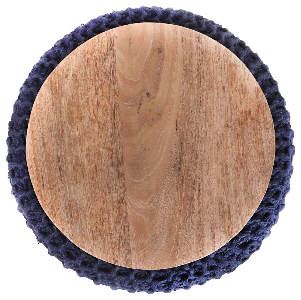 Loft Lyfe Marbella Ottoman, Hand Knitted, Wooden Tray, Cotton Yarn, Navy