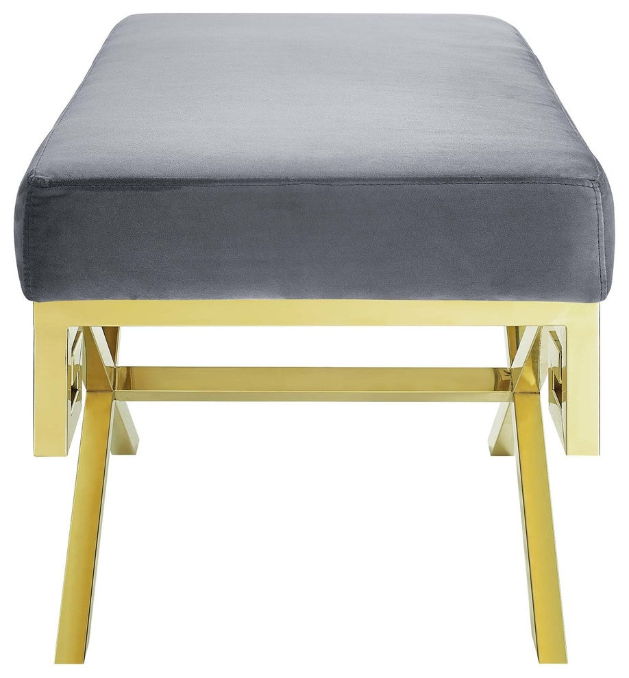 Gold Gray Rove Velvet Performance Velvet Bench