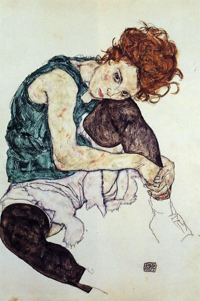Egon Schiele Seated Woman with Bent Knee - 18" x 27" Premium Canvas Print