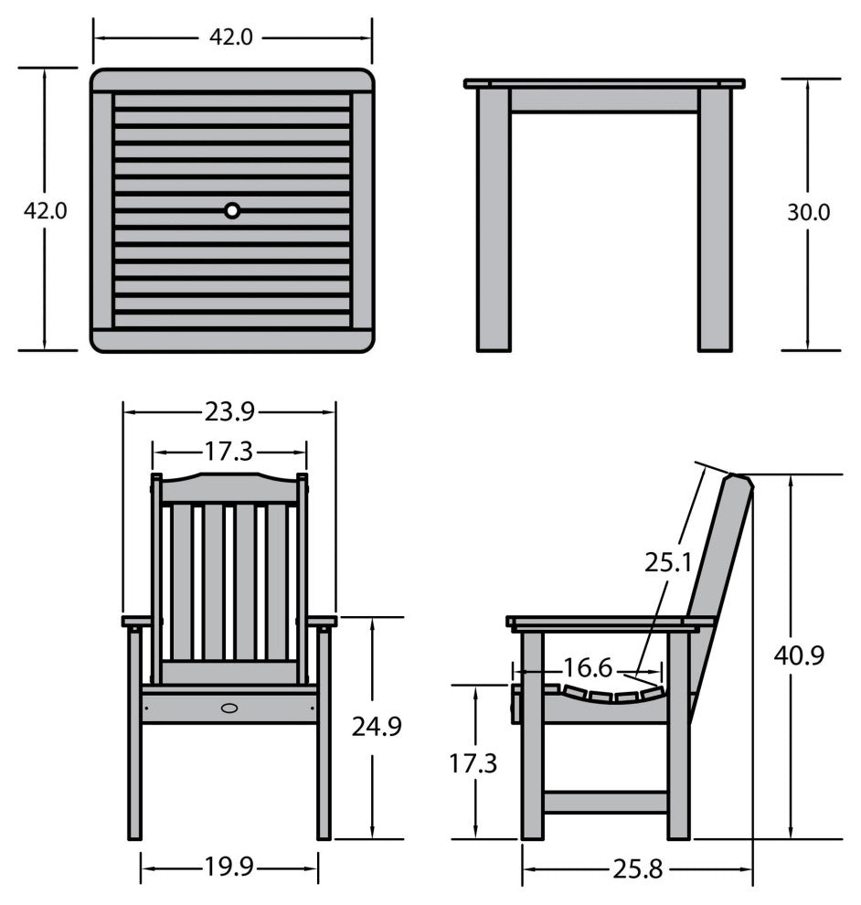 Springville 5-Piece Square Dining Set, Weathered Acorn, Federal Blue